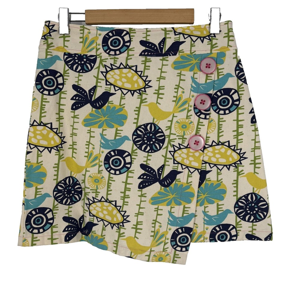 Beebop & Wally Skirt Womens XS Multicolor Bird Floral Scandi Wrap‎ Button Short